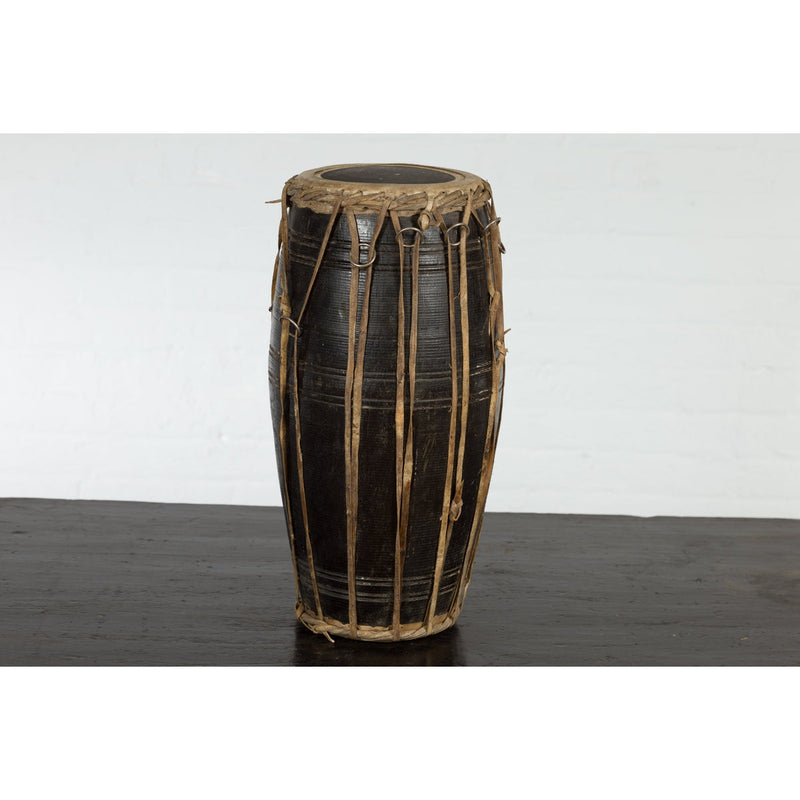 Thai Wood and Leather Klong Khaek Processional Drum with Distressed Appearance-YNE521-3. Asian & Chinese Furniture, Art, Antiques, Vintage Home Décor for sale at FEA Home