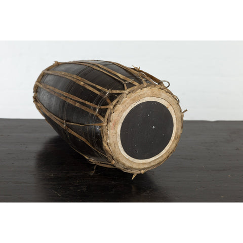 Thai Wood and Leather Klong Khaek Processional Drum with Distressed Appearance-YNE521-4. Asian & Chinese Furniture, Art, Antiques, Vintage Home Décor for sale at FEA Home