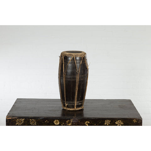 Thai Wood and Leather Klong Khaek Processional Drum with Distressed Appearance-YNE521-5. Asian & Chinese Furniture, Art, Antiques, Vintage Home Décor for sale at FEA Home