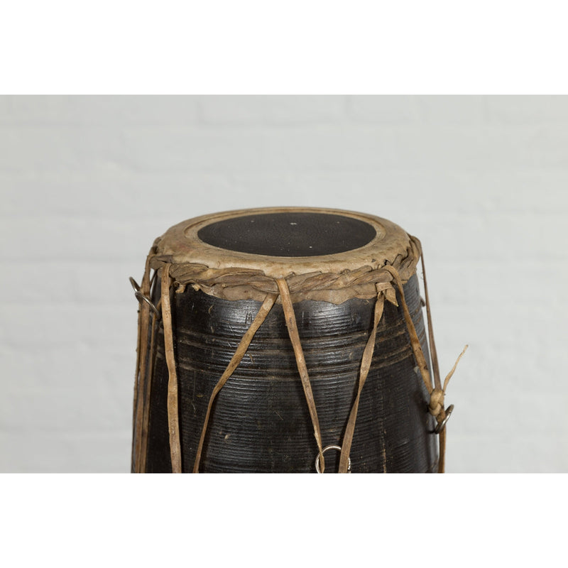Thai Wood and Leather Klong Khaek Processional Drum with Distressed Appearance-YNE521-6. Asian & Chinese Furniture, Art, Antiques, Vintage Home Décor for sale at FEA Home
