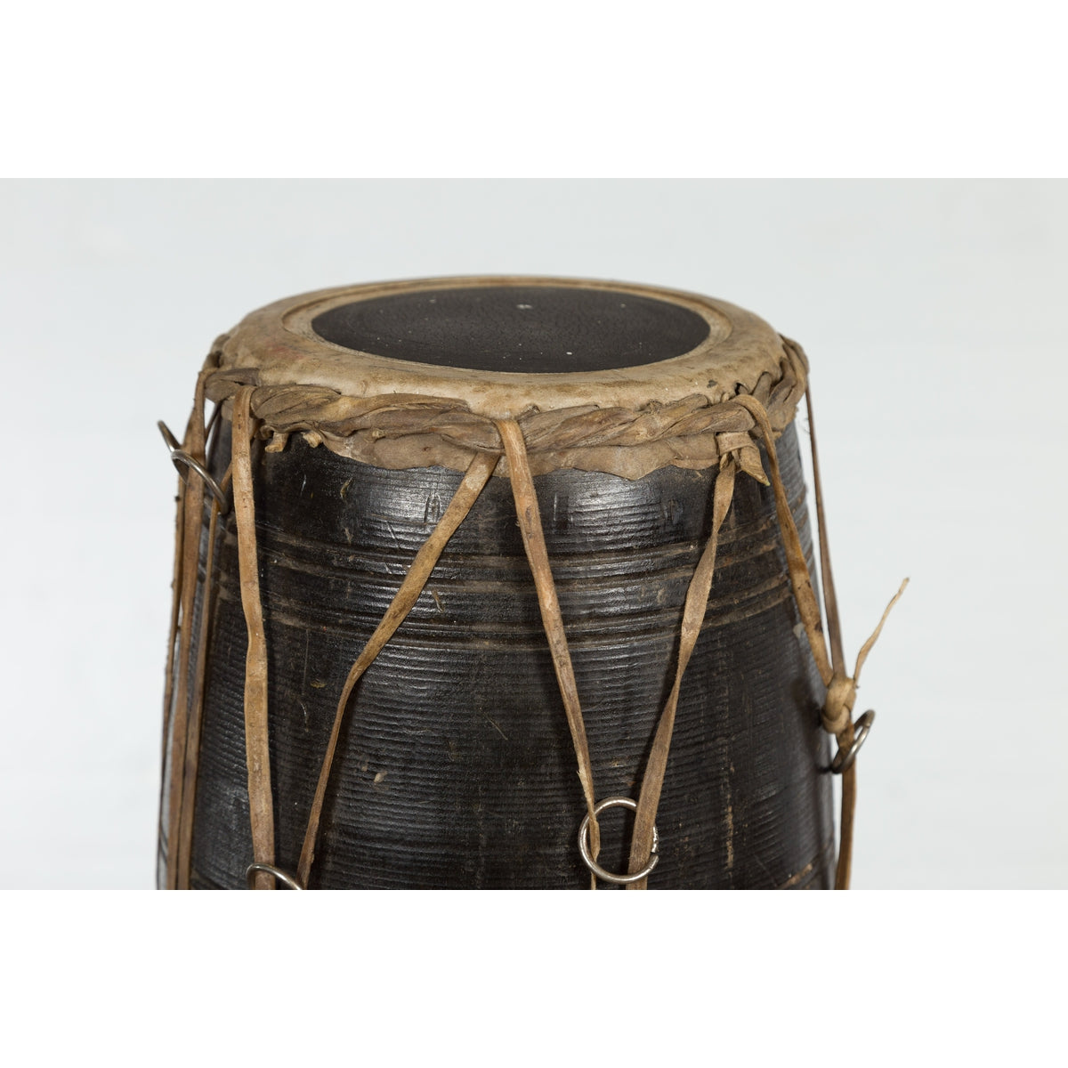 Thai Wood and Leather Klong Khaek Processional Drum with Distressed Appearance-7. Asian &amp; Chinese Furniture, Art, Antiques, Vintage Home Décor for sale at FEA Home