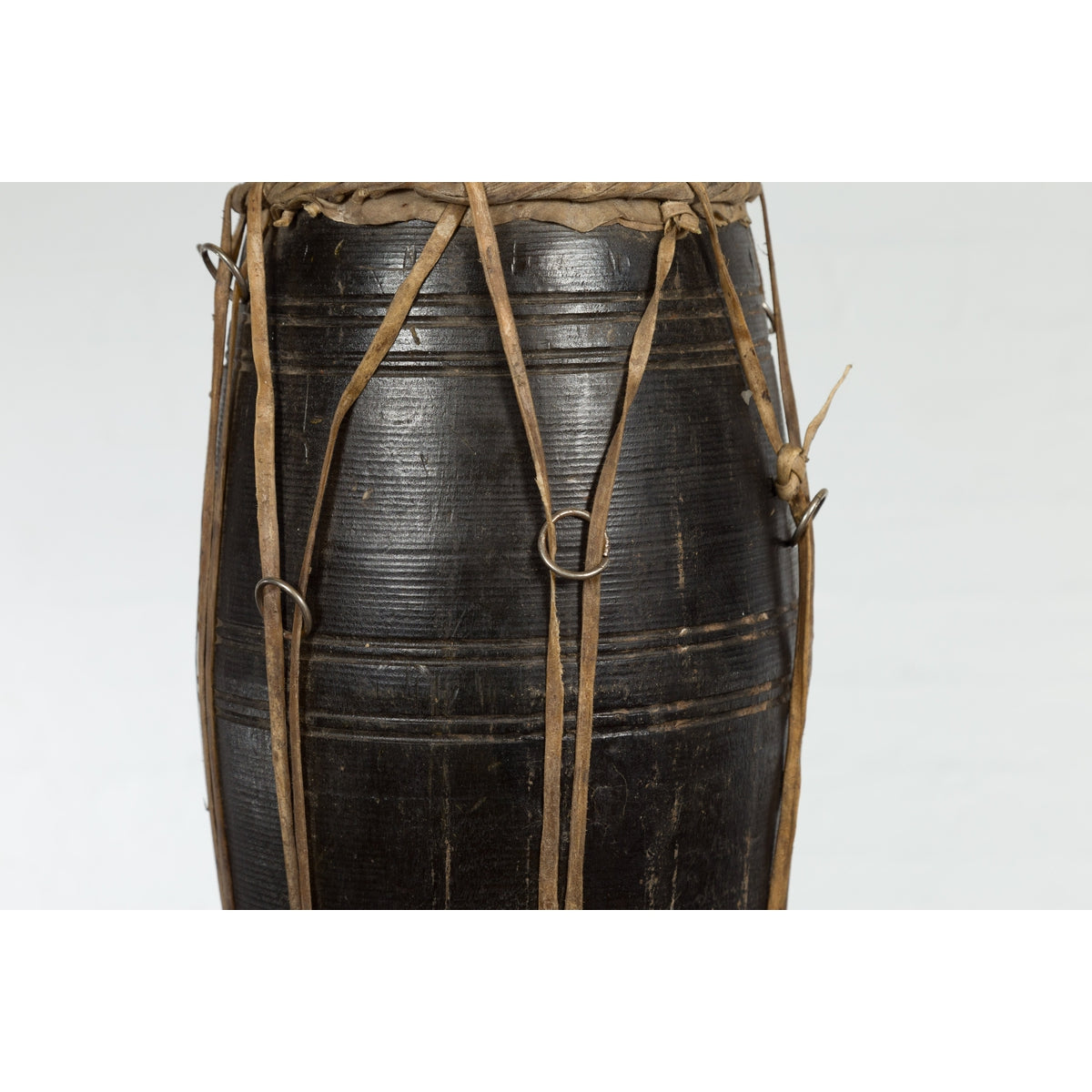 Thai Wood and Leather Klong Khaek Processional Drum with Distressed Appearance-8. Asian &amp; Chinese Furniture, Art, Antiques, Vintage Home Décor for sale at FEA Home