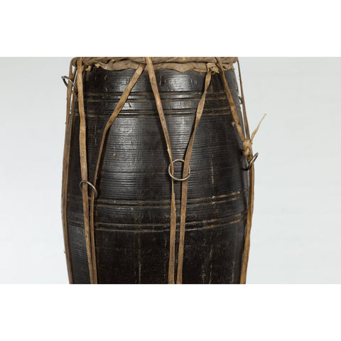 Thai Wood and Leather Klong Khaek Processional Drum with Distressed Appearance-YNE521-8. Asian & Chinese Furniture, Art, Antiques, Vintage Home Décor for sale at FEA Home