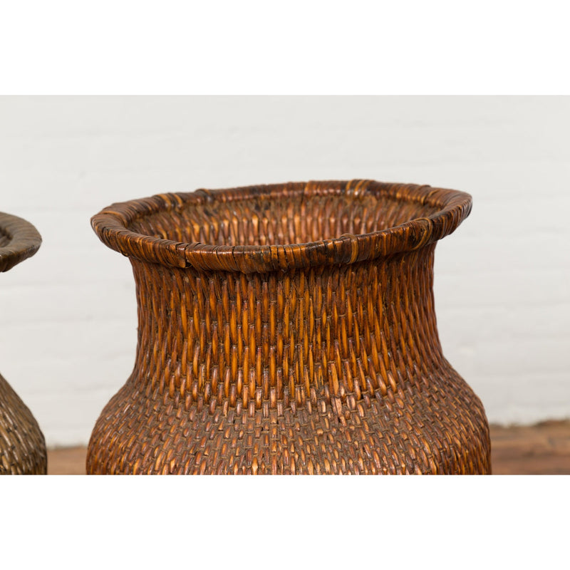 Two Oversized Chinese Rattan Grain Baskets with Flaring Necks, Sold Each-YN7688-10. Asian & Chinese Furniture, Art, Antiques, Vintage Home Décor for sale at FEA Home