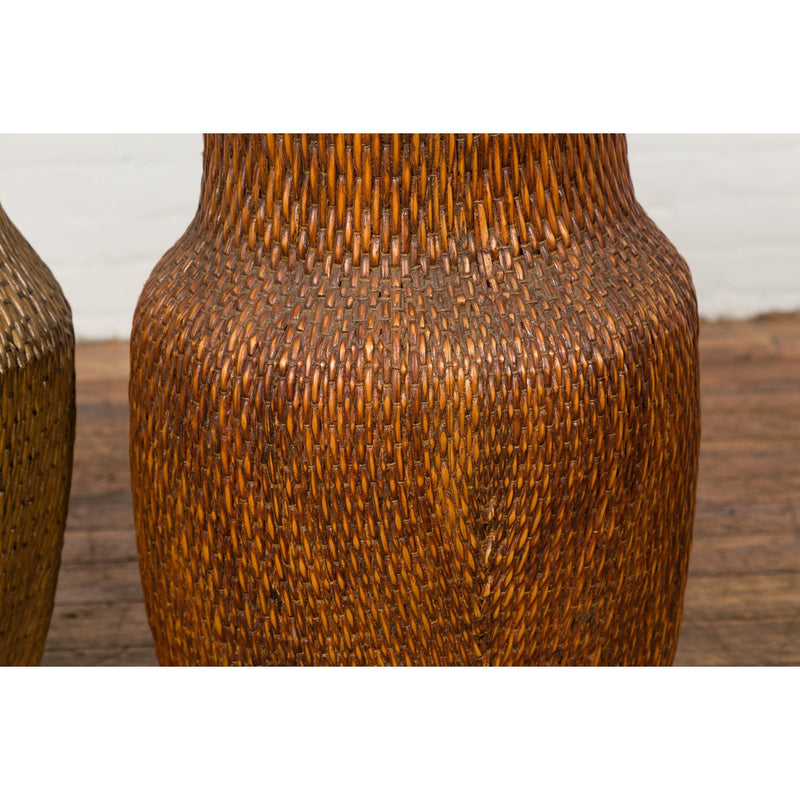 Two Oversized Chinese Rattan Grain Baskets with Flaring Necks, Sold Each-YN7688-11. Asian & Chinese Furniture, Art, Antiques, Vintage Home Décor for sale at FEA Home