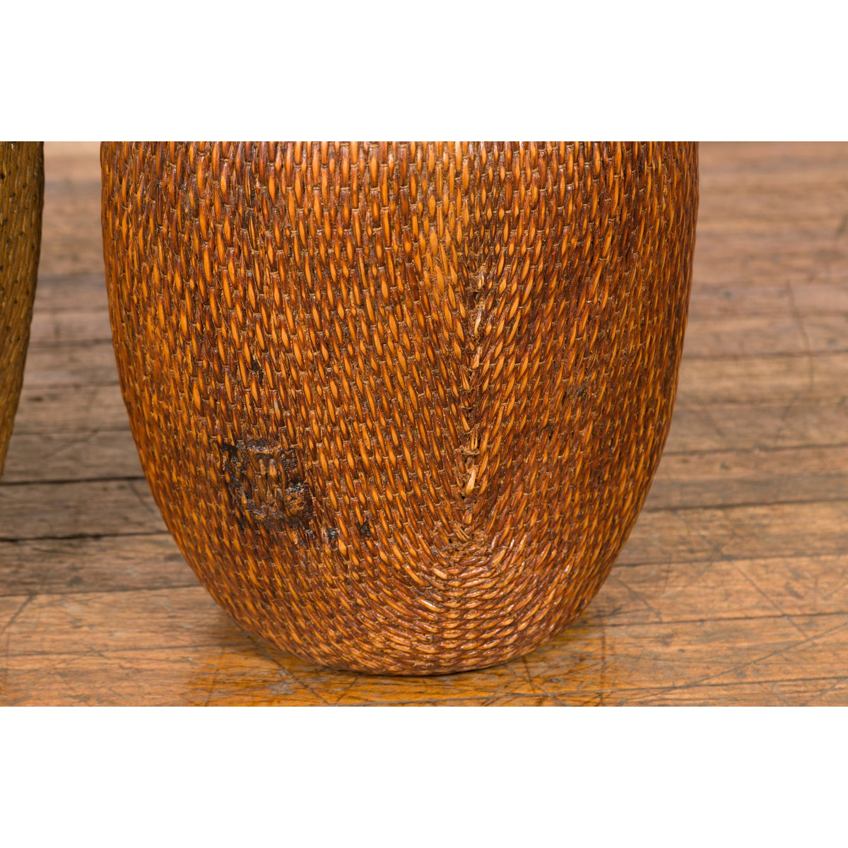 Two Oversized Chinese Rattan Grain Baskets with Flaring Necks, Sold Each-12. Asian &amp; Chinese Furniture, Art, Antiques, Vintage Home Décor for sale at FEA Home