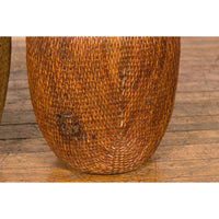 Two Oversized Chinese Rattan Grain Baskets with Flaring Necks, Sold Each