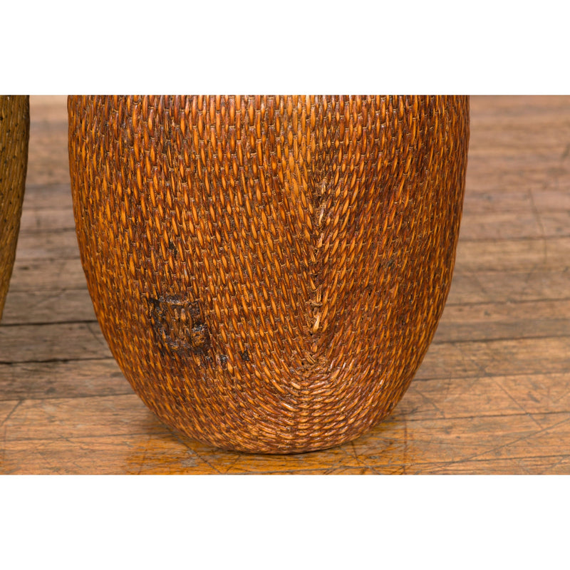 Two Oversized Chinese Rattan Grain Baskets with Flaring Necks, Sold Each-YN7688-12. Asian & Chinese Furniture, Art, Antiques, Vintage Home Décor for sale at FEA Home