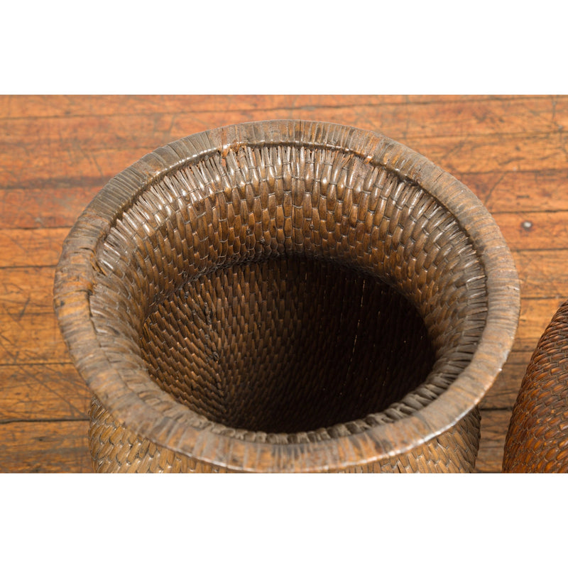 Two Oversized Chinese Rattan Grain Baskets with Flaring Necks, Sold Each-YN7688-13. Asian & Chinese Furniture, Art, Antiques, Vintage Home Décor for sale at FEA Home