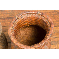 Two Oversized Chinese Rattan Grain Baskets with Flaring Necks, Sold Each