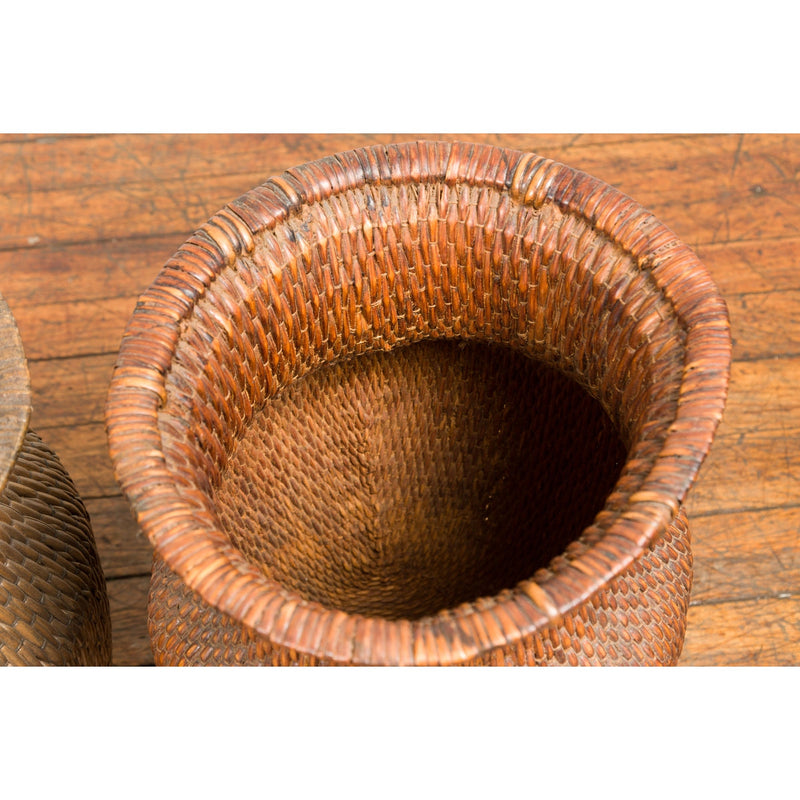 Two Oversized Chinese Rattan Grain Baskets with Flaring Necks, Sold Each-YN7688-14. Asian & Chinese Furniture, Art, Antiques, Vintage Home Décor for sale at FEA Home