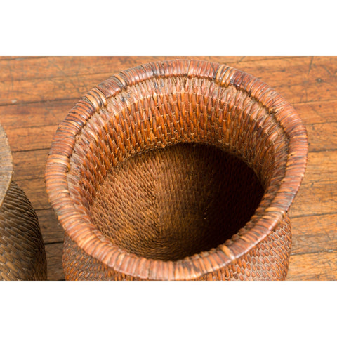 Two Oversized Chinese Rattan Grain Baskets with Flaring Necks, Sold Each-YN7688-14. Asian & Chinese Furniture, Art, Antiques, Vintage Home Décor for sale at FEA Home