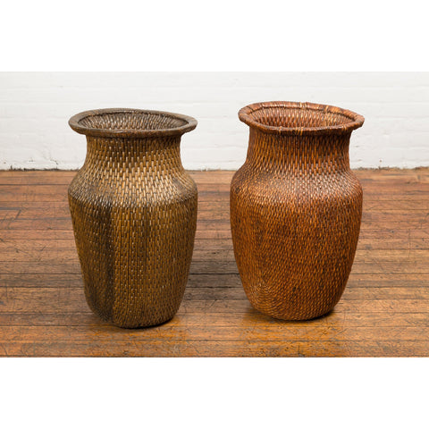 Two Oversized Chinese Rattan Grain Baskets with Flaring Necks, Sold Each-YN7688-16. Asian & Chinese Furniture, Art, Antiques, Vintage Home Décor for sale at FEA Home