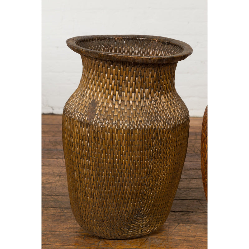 Two Oversized Chinese Rattan Grain Baskets with Flaring Necks, Sold Each-YN7688-3. Asian & Chinese Furniture, Art, Antiques, Vintage Home Décor for sale at FEA Home