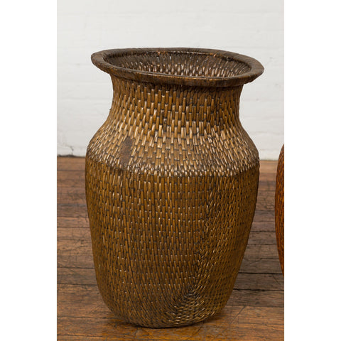 Two Oversized Chinese Rattan Grain Baskets with Flaring Necks, Sold Each-YN7688-3. Asian & Chinese Furniture, Art, Antiques, Vintage Home Décor for sale at FEA Home