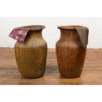 Two Oversized Chinese Rattan Grain Baskets with Flaring Necks, Sold Each