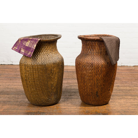 Two Oversized Chinese Rattan Grain Baskets with Flaring Necks, Sold Each-YN7688-5. Asian & Chinese Furniture, Art, Antiques, Vintage Home Décor for sale at FEA Home