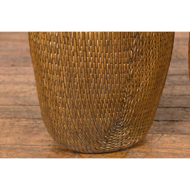 Two Oversized Chinese Rattan Grain Baskets with Flaring Necks, Sold Each-YN7688-8. Asian & Chinese Furniture, Art, Antiques, Vintage Home Décor for sale at FEA Home