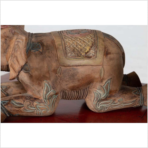 Two Vintage Thai Handmade Carved and Painted Elephant Sculptures from Chiang Mai-YN6482-13. Asian & Chinese Furniture, Art, Antiques, Vintage Home Décor for sale at FEA Home