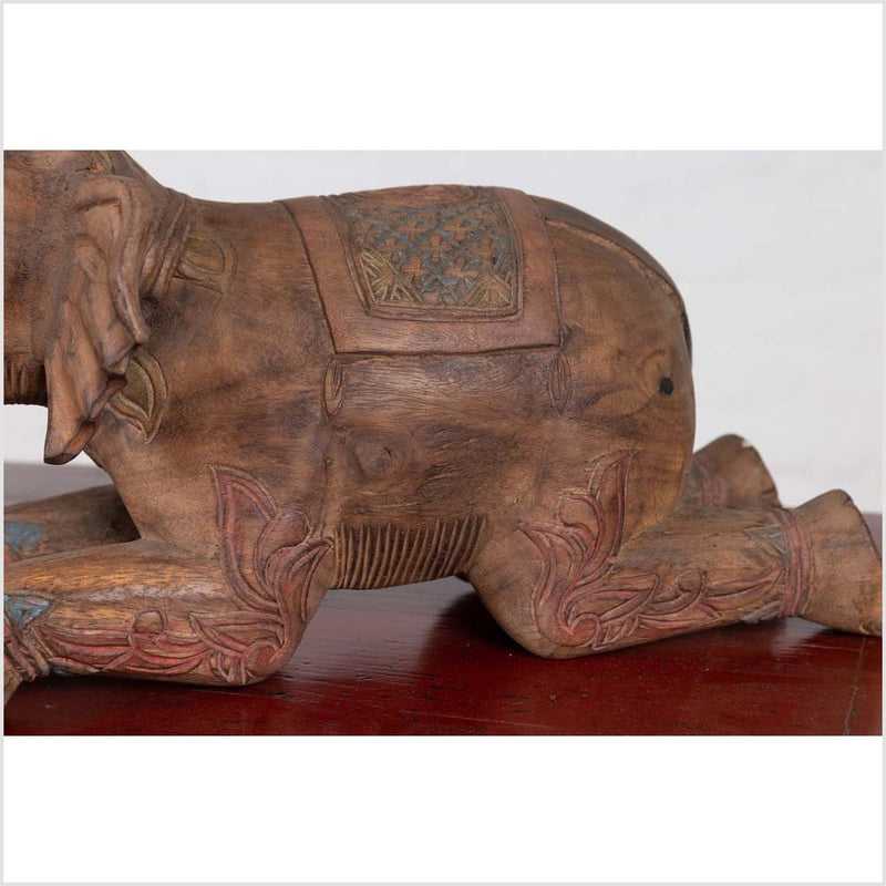 Two Vintage Thai Handmade Carved and Painted Elephant Sculptures from Chiang Mai-YN6482-14. Asian & Chinese Furniture, Art, Antiques, Vintage Home Décor for sale at FEA Home