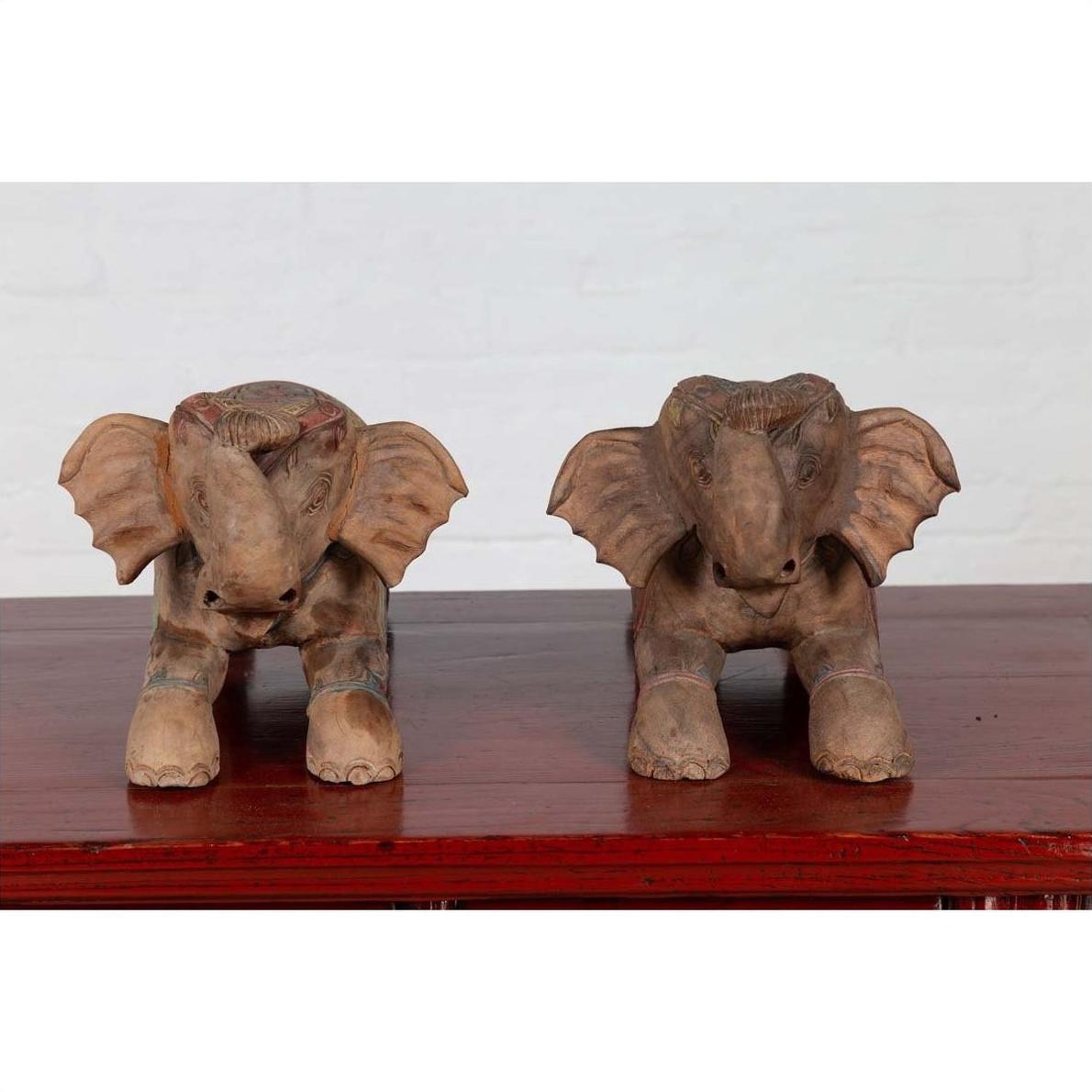 Two Vintage Thai Handmade Carved and Painted Elephant Sculptures from Chiang Mai-16. Asian &amp; Chinese Furniture, Art, Antiques, Vintage Home Décor for sale at FEA Home