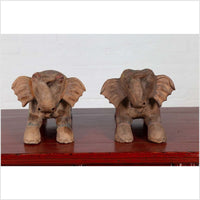 Two Vintage Thai Handmade Carved and Painted Elephant Sculptures from Chiang Mai