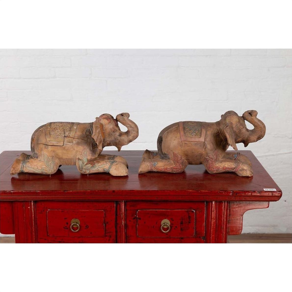 Two Vintage Thai Handmade Carved and Painted Elephant Sculptures from Chiang Mai-17. Asian &amp; Chinese Furniture, Art, Antiques, Vintage Home Décor for sale at FEA Home