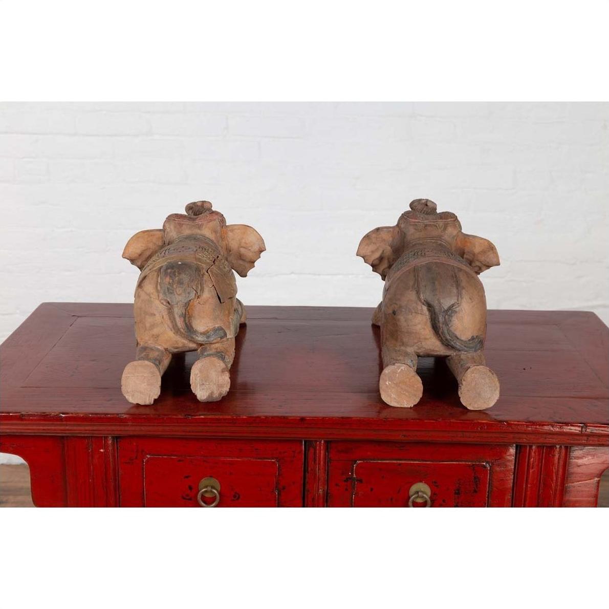 Two Vintage Thai Handmade Carved and Painted Elephant Sculptures from Chiang Mai-18. Asian &amp; Chinese Furniture, Art, Antiques, Vintage Home Décor for sale at FEA Home