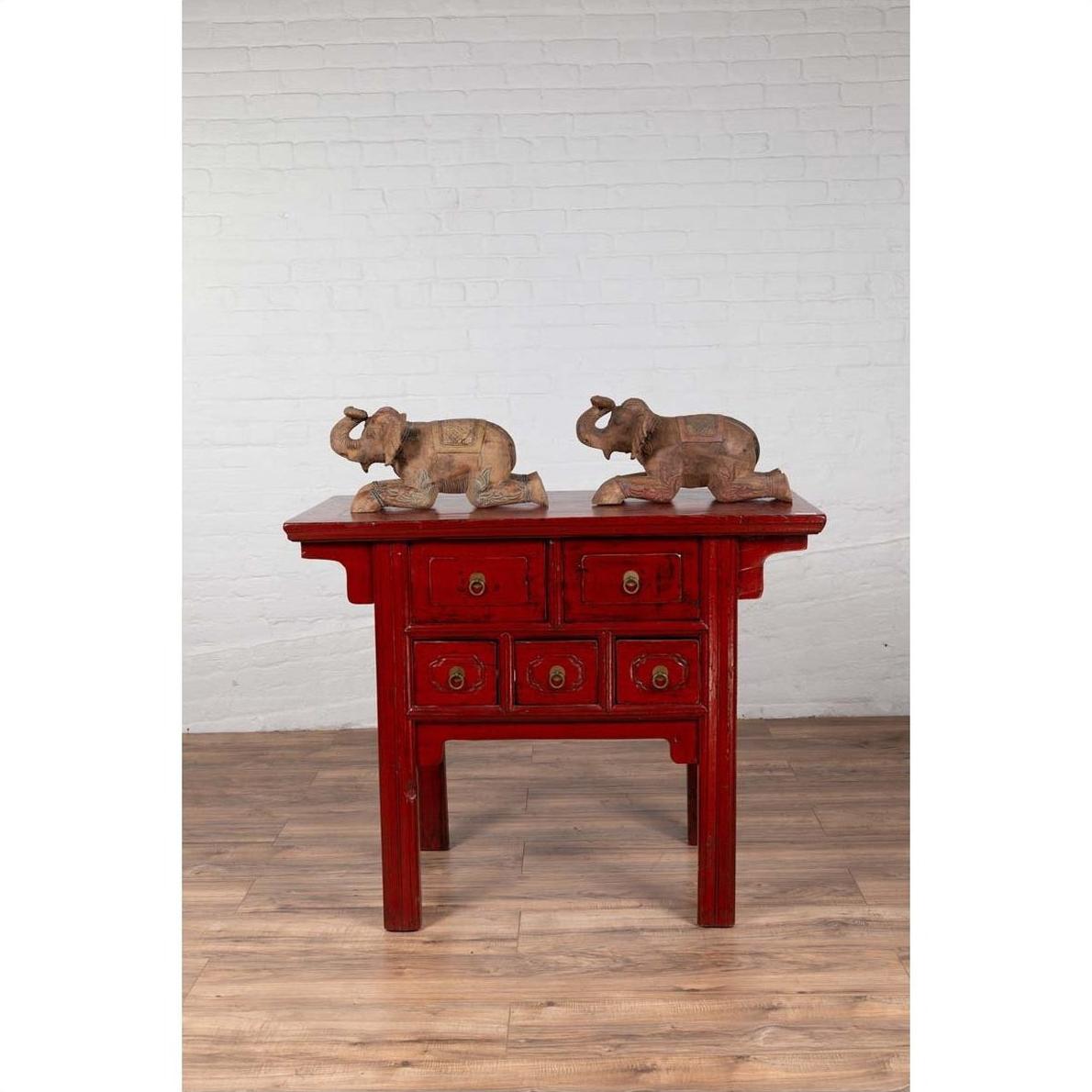 Two Vintage Thai Handmade Carved and Painted Elephant Sculptures from Chiang Mai-19. Asian &amp; Chinese Furniture, Art, Antiques, Vintage Home Décor for sale at FEA Home