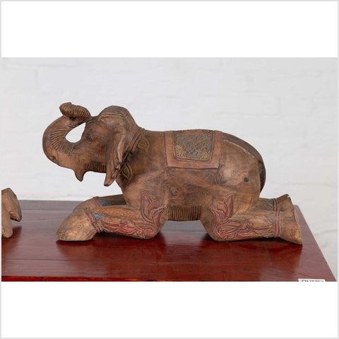 Two Vintage Thai Handmade Carved and Painted Elephant Sculptures from Chiang Mai-YN6482-6. Asian & Chinese Furniture, Art, Antiques, Vintage Home Décor for sale at FEA Home