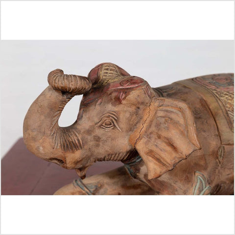 Two Vintage Thai Handmade Carved and Painted Elephant Sculptures from Chiang Mai-YN6482-7. Asian & Chinese Furniture, Art, Antiques, Vintage Home Décor for sale at FEA Home