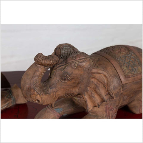 Two Vintage Thai Handmade Carved and Painted Elephant Sculptures from Chiang Mai-YN6482-10. Asian & Chinese Furniture, Art, Antiques, Vintage Home Décor for sale at FEA Home