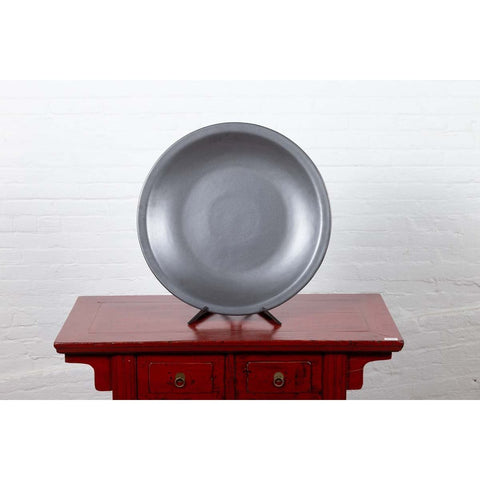 Vintage 1980s Chinese Cobalt Grey Ceramic Charger Plate, Three Available-YN6526-6. Asian & Chinese Furniture, Art, Antiques, Vintage Home Décor for sale at FEA Home
