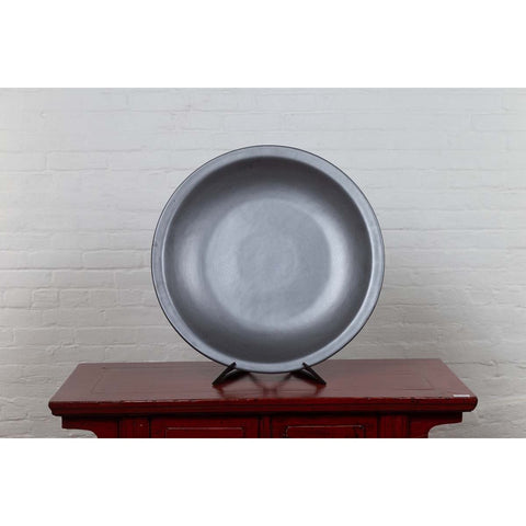 Vintage 1980s Chinese Cobalt Grey Ceramic Charger Plate, Three Available-YN6526-7. Asian & Chinese Furniture, Art, Antiques, Vintage Home Décor for sale at FEA Home