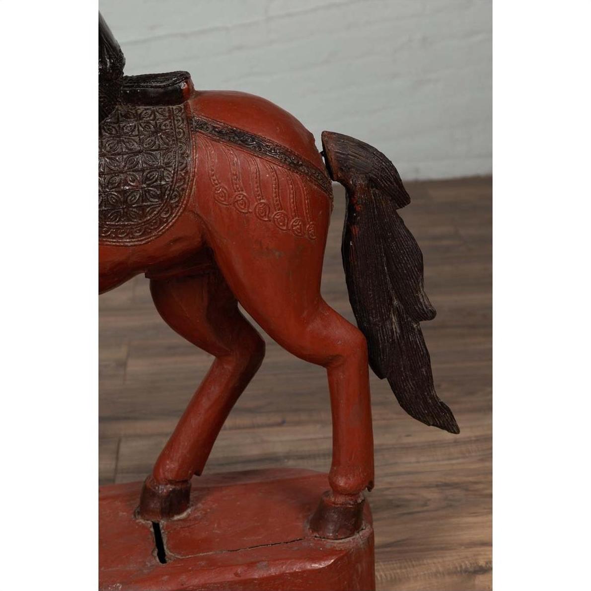 Vintage Burmese Polychrome Carved Wooden Statue of a Warrior on his Horse-11. Asian &amp; Chinese Furniture, Art, Antiques, Vintage Home Décor for sale at FEA Home
