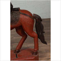 Vintage Burmese Polychrome Carved Wooden Statue of a Warrior on his Horse