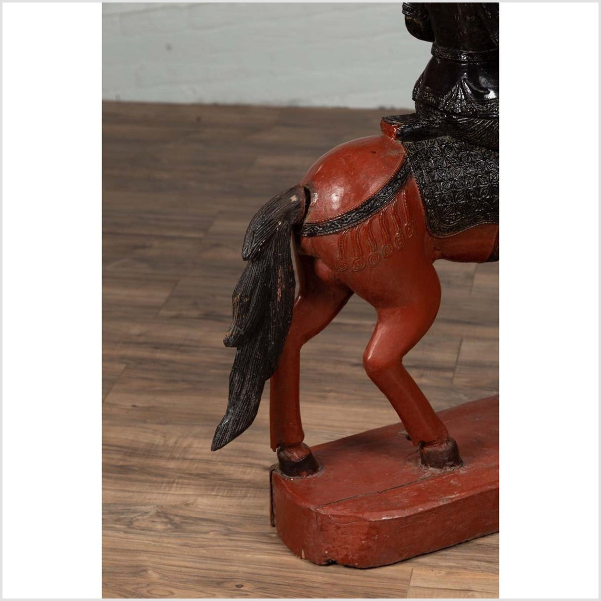 Vintage Burmese Polychrome Carved Wooden Statue of a Warrior on his Horse-18. Asian &amp; Chinese Furniture, Art, Antiques, Vintage Home Décor for sale at FEA Home