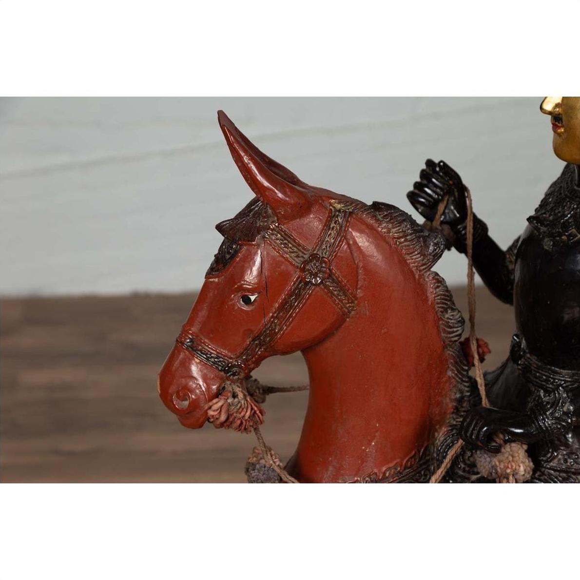 Vintage Burmese Polychrome Carved Wooden Statue of a Warrior on his Horse-6. Asian &amp; Chinese Furniture, Art, Antiques, Vintage Home Décor for sale at FEA Home