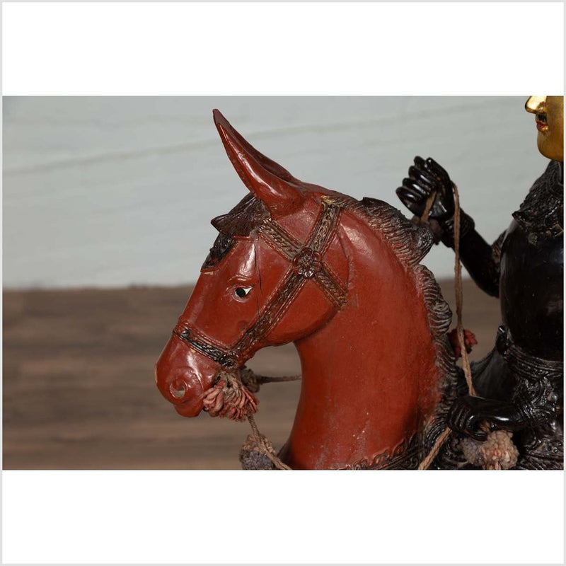 Vintage Burmese Polychrome Carved Wooden Statue of a Warrior on his Horse-YN6347-6. Asian & Chinese Furniture, Art, Antiques, Vintage Home Décor for sale at FEA Home