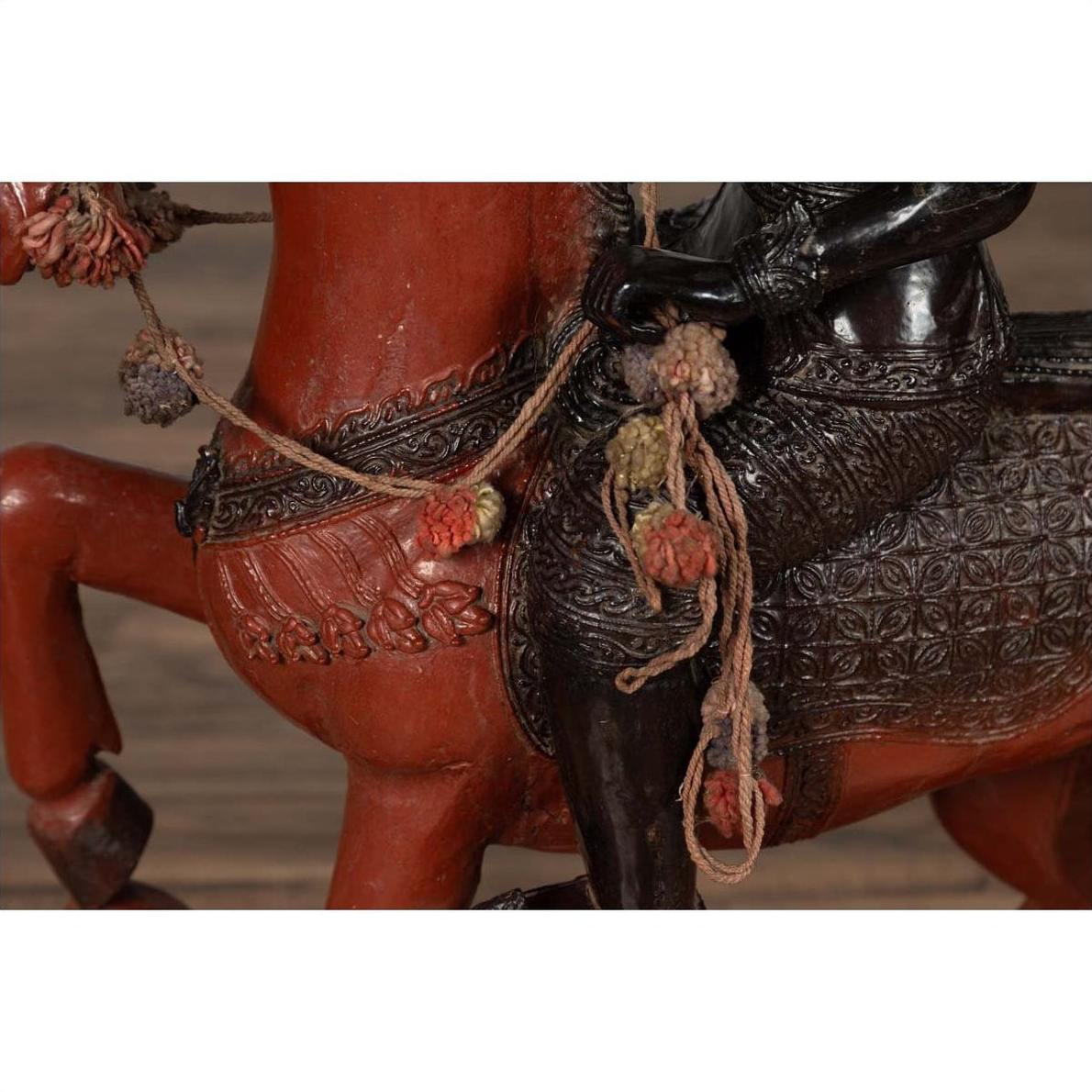 Vintage Burmese Polychrome Carved Wooden Statue of a Warrior on his Horse-7. Asian &amp; Chinese Furniture, Art, Antiques, Vintage Home Décor for sale at FEA Home