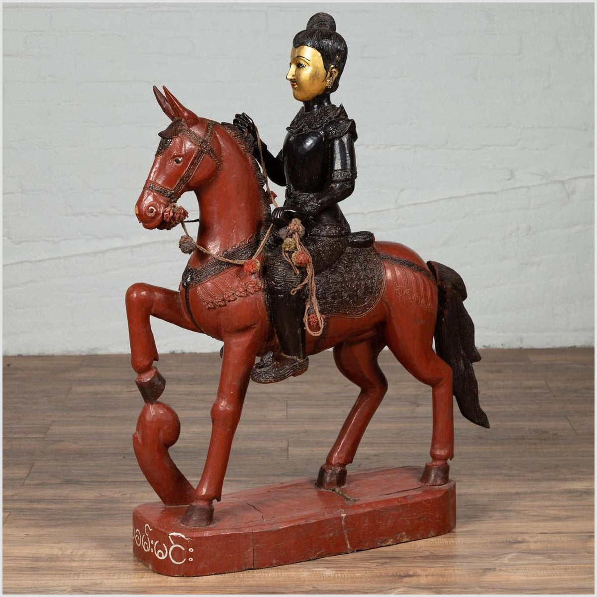 Vintage Burmese Polychrome Carved Wooden Statue of a Warrior on his Horse-2. Asian & Chinese Furniture, Art, Antiques, Vintage Home Décor for sale at FEA Home