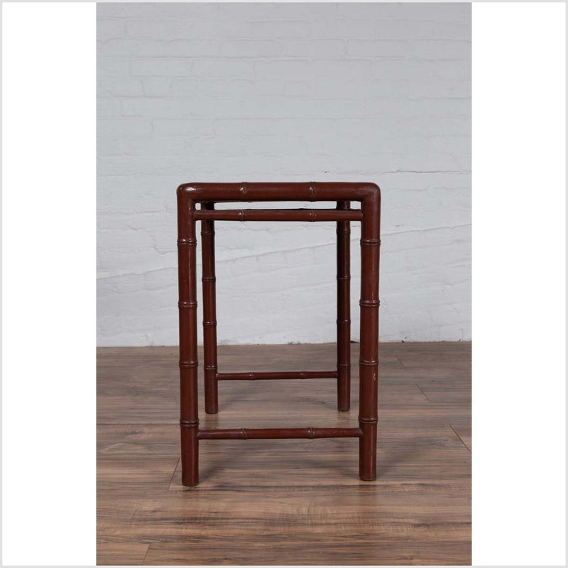 Vintage Chinese 1950s Bamboo Side Table with Brownish Patina and Recessed Top-YN6149-11. Asian & Chinese Furniture, Art, Antiques, Vintage Home Décor for sale at FEA Home