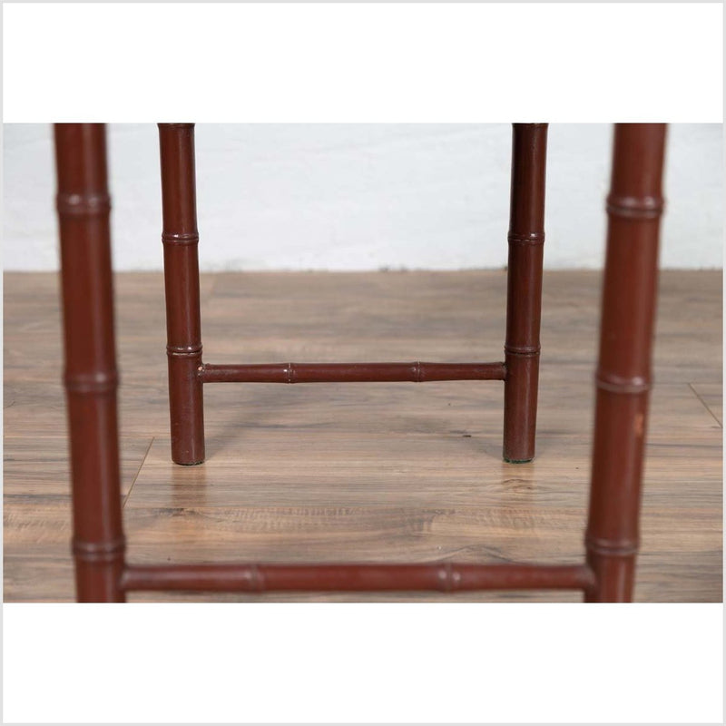 Vintage Chinese 1950s Bamboo Side Table with Brownish Patina and Recessed Top-YN6149-14. Asian & Chinese Furniture, Art, Antiques, Vintage Home Décor for sale at FEA Home