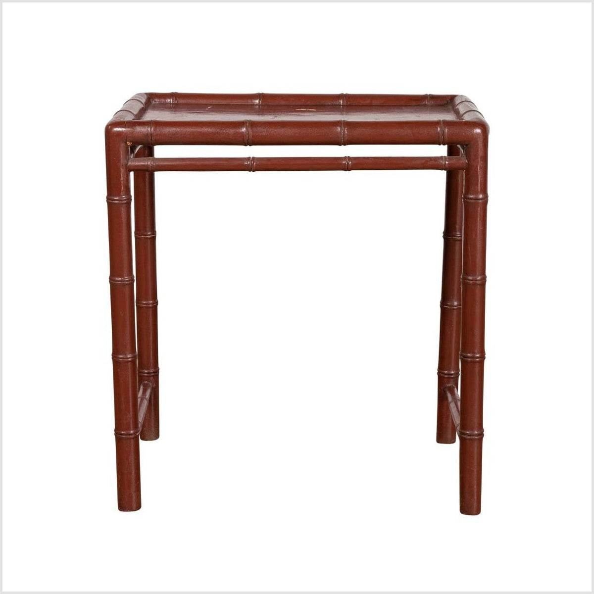 Vintage Chinese 1950s Bamboo Side Table with Brownish Patina and Recessed Top-1. Asian & Chinese Furniture, Art, Antiques, Vintage Home Décor for sale at FEA Home