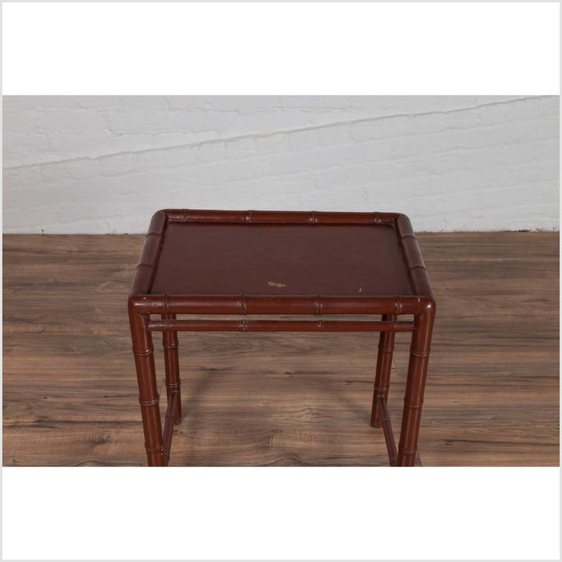Vintage Chinese 1950s Bamboo Side Table with Brownish Patina and Recessed Top-YN6149-5. Asian & Chinese Furniture, Art, Antiques, Vintage Home Décor for sale at FEA Home