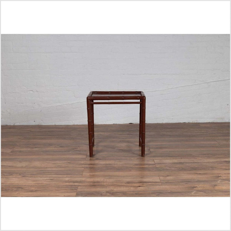 Vintage Chinese 1950s Bamboo Side Table with Brownish Patina and Recessed Top-YN6149-9. Asian & Chinese Furniture, Art, Antiques, Vintage Home Décor for sale at FEA Home