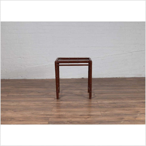 Vintage Chinese 1950s Bamboo Side Table with Brownish Patina and Recessed Top-YN6149-9. Asian & Chinese Furniture, Art, Antiques, Vintage Home Décor for sale at FEA Home