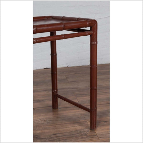 Vintage Chinese 1950s Bamboo Side Table with Brownish Patina and Recessed Top-YN6149-10. Asian & Chinese Furniture, Art, Antiques, Vintage Home Décor for sale at FEA Home