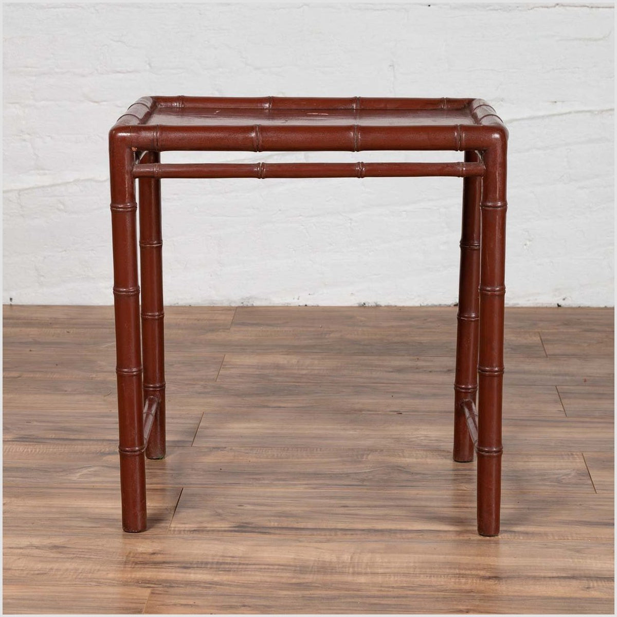 Vintage Chinese 1950s Bamboo Side Table with Brownish Patina and Recessed Top-2. Asian & Chinese Furniture, Art, Antiques, Vintage Home Décor for sale at FEA Home