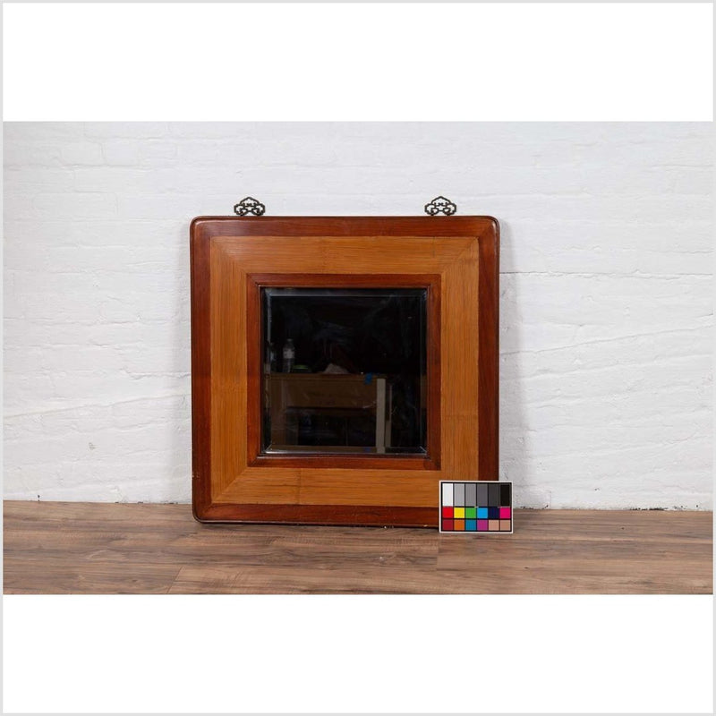 Vintage Chinese 1950s Two-Toned Elm and Rattan Square Mirror with Beveled Glass-YN6388-3. Asian & Chinese Furniture, Art, Antiques, Vintage Home Décor for sale at FEA Home
